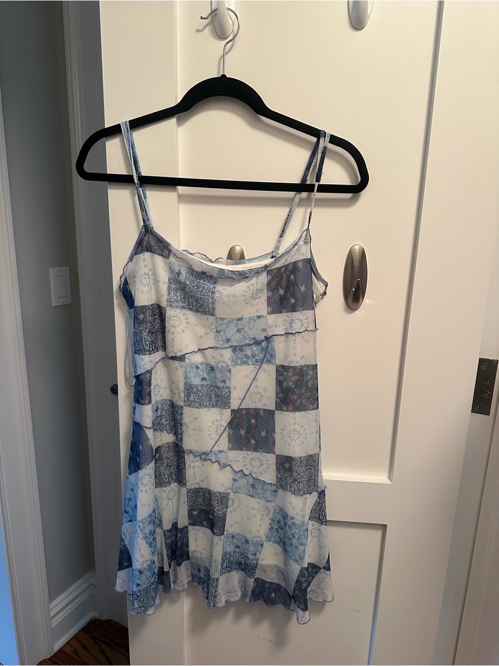 Urban Outfitters Blue and White Patchwork Mini Dress